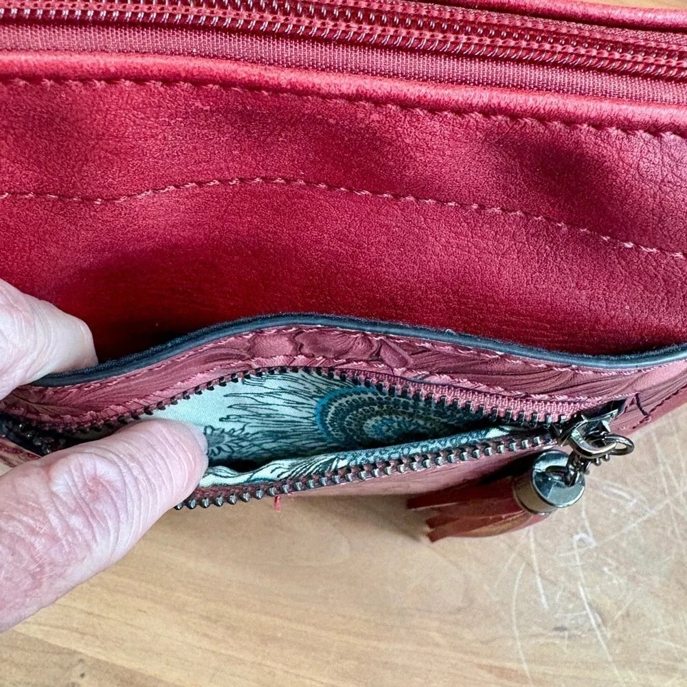 Liz Soto Ruby Red Vegan Leather Multi Pocket Crossbody with Adjustable Strap